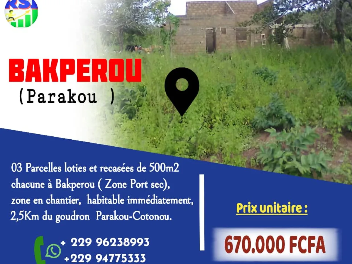 03 parcelles recasée de 500m² chacune à Bakperou